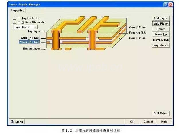 層堆棧管理器屬性設置對話框
