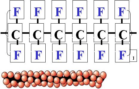 PTFE 的分子結構圖