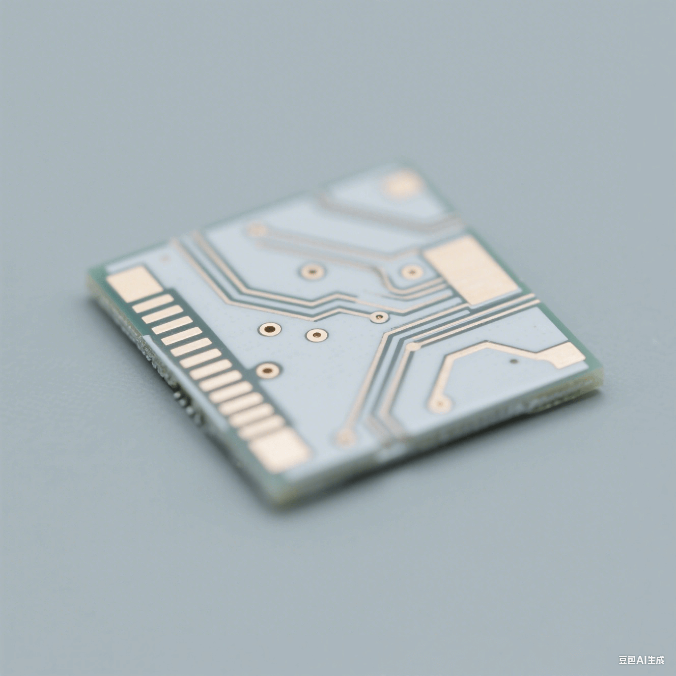 清晰展示 PCB 陶瓷電路板表面的陶瓷基板和導電線路，突出陶瓷基板的質感和線路的精細程度